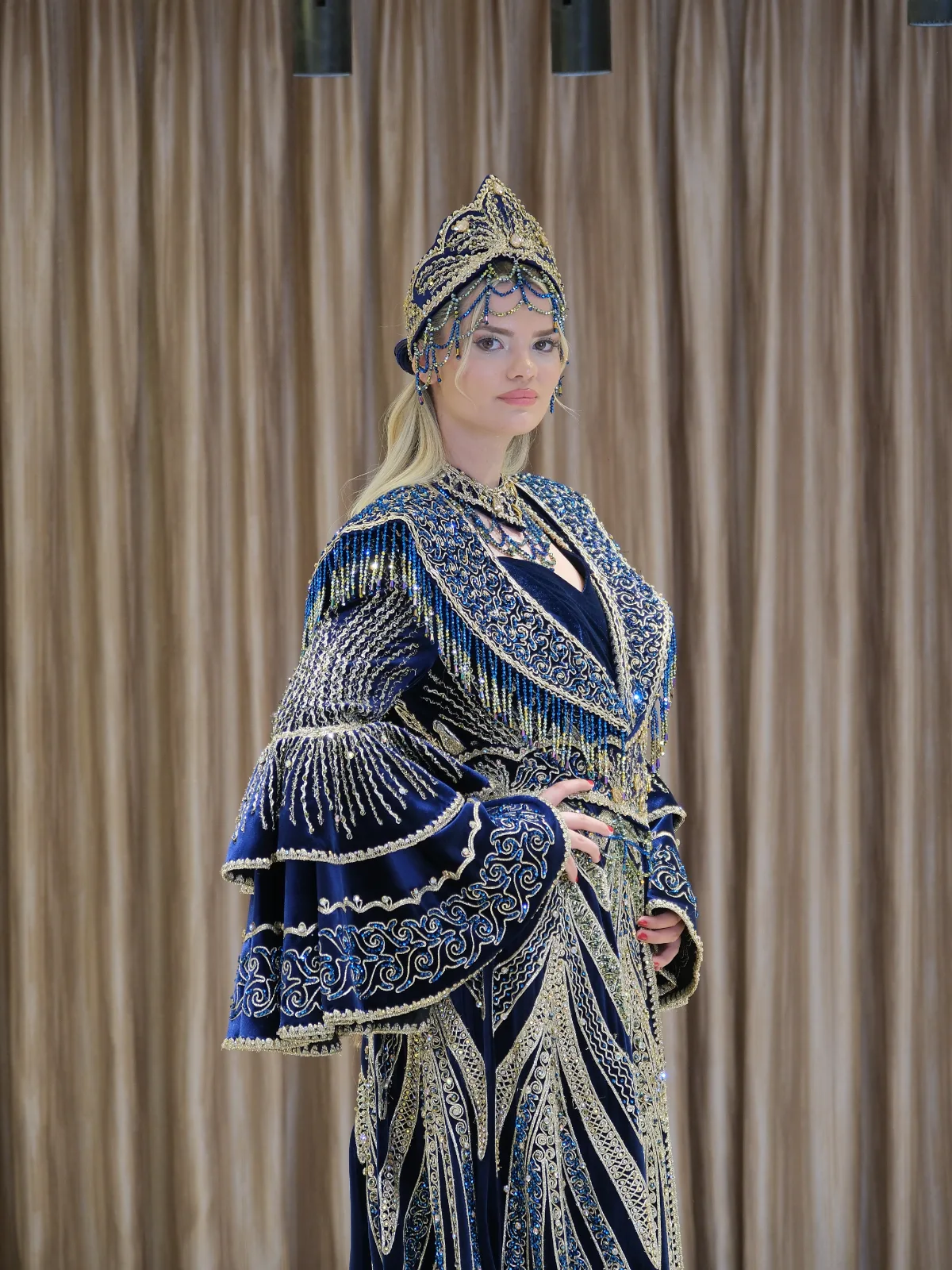 Lacivert Kadife Kaftan